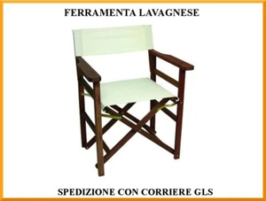 Sedia tipo regista in legno tropicale Keruing pieghevole con braccioli bianca - Foto 1 di 1