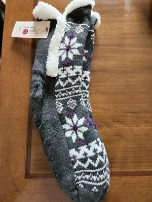 Secret Treasures Women's Faux Fur Slipper Socks BNWT Gray/Purple/White - Image 1 of 4