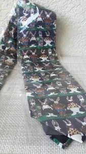 Italian Silk Styled Mens Tie Multicolor Rabbits Pattern Made in USA NIP - Picture 1 of 9