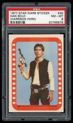 Pegatina 1977 Topps Star Wars #35 Han Solo (Harrison Ford) PSA 8 Foto 1 de 2