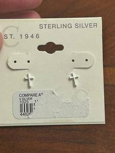 Sterling silver earrings cross small mini tiny cute - Picture 1 of 2