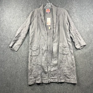 Johnny Was Sadie Heavy Linen Coat Women's Extra Small Gray Embroidered Boho - Picture 1 of 10