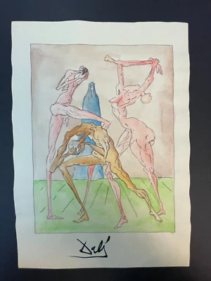 Pintura sobre papel firmada por Salvador Dalí - Figuras desnudas abstractas 11,5" x 8,25" Foto 1 de 4