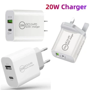 Enchufe USBC UK/EU/US Plug PD 20W Cargador Rápido Tipo C Adaptador Para iPhone Samsung - Imagen 1 de 14