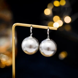Grey Pearl Drop Dangle Earrings 925 Sterling Silver Hook Trendy Jewelry Gift - Picture 1 of 4
