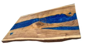 Live Edge Blue Epoxy Resin Table Premium Quality Walnut Wood Dining Table Top - Picture 1 of 2