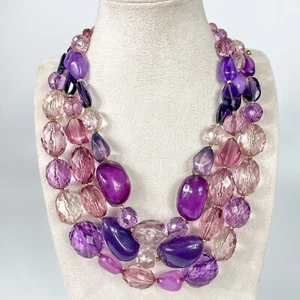 Chicos Chunky Multistrand Purple Pink Lilac Statement Necklace Gold-Tone Clasp - Picture 1 of 4