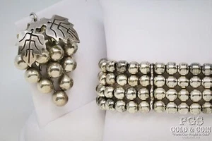 Taxco Sterling Silver Grape Cluster Pendant, 4-Row Bracelet 89g 22179 - Picture 1 of 9