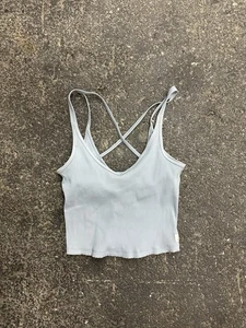 Camiseta sin mangas corta acanalada VUORI para mujer S azul rendimiento deportivo yoga tejido estilo #VW189 - Imagen 1 de 5