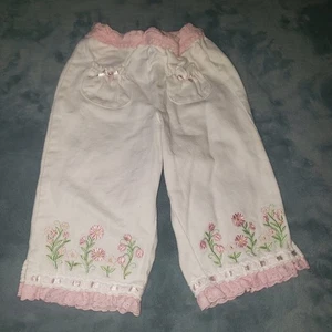 Pantalones KIDS CUARTELE Niñas Talla 4T Floral Encaje Elástico Cintura Bolsillos Blanco - Imagen 1 de 7