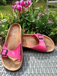 Birkenstock Madrid Womens Patent Pink Leather Slides Sandals UK 4.5 EU 37 Used - Picture 1 of 8