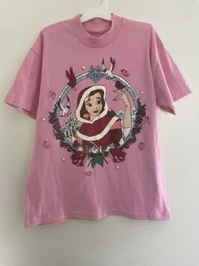 Disney Kid Girl Beauty And The Beast Princess Belle Glitter Floral Shirt Pink XL - Picture 1 of 8