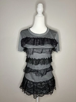 Красный Valentino серый ворота короткий рукав футболка кружева оборки отделки размер маленький  - Изображение 1 из 4