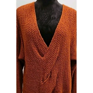 Free People Orange Popcorn Knit XS Sweater Slouchy Wrap Boho Fall Cozy Oversized - Picture 1 of 11