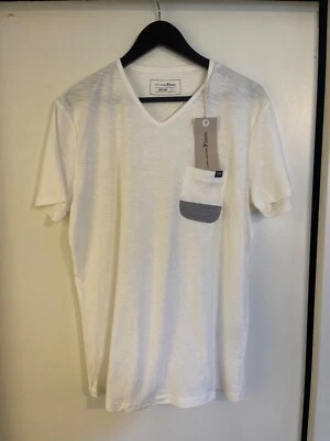 Tom Tailor Mens Large Gray Cotton V Neck Long Sleeve Pocket Tee New - Image 1 of 2