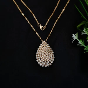 4.30 Ct Lab Grown CVD Diamond Teardrop Pendant Chain Necklace 14k Yellow Gold - Picture 1 of 8