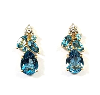 STS Blue Topaz 14k Yellow Gold Earrings Thailand - Image 1 of 4
