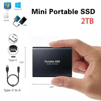 2TB External Hard Drive SSD Disk Memory Storage USB 3.0 HDD for PC Laptop Phone - Image 1 of 4