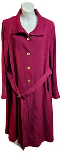 ISAAC MIZRAHI LIVE Burgundy Button Front Over Coat Long Size L Belted - Picture 1 of 6