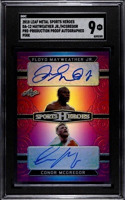 2018 Leaf Sports Floyd Mayweather Jr./ Conor Mcgregor Autographed Pink 1/1 SGC 9 - Image 1 of 2