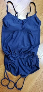 Athleta women's 34 D/DD navy blue side scrunch tankini swimsuit top - Picture 1 of 7