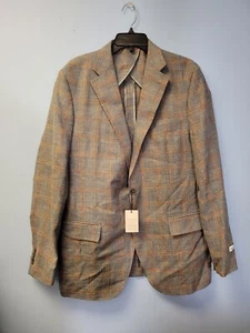 Peter Millar Hyperlight Wolle Seide Leinen Sakko braun grau kariert Größe 42 L - Bild 1 von 15