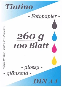 TINTINO Fotopapier 100 Blatt DIN A4 (ca. 210-297mm) 260g/m² glänzend - sehr dick - Bild 1 von 1