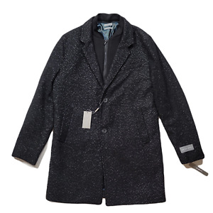 Michael Kors Pike Slim Fit Top Coat Overcoat Mens 40S Black White Dash $395