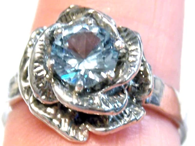 Blue Lab Spinel Size 6 Ring 925 Sterling Silver USA Made Vintage Style Flower - Image 1 of 4