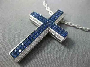 Lab Created Blue Sapphire Men's Cross Pendant 2.20Ct Round 14K White Gold Plated - Picture 1 of 10