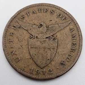 1912-S 1 Centavo Fine Philippines US San Francisco Mint Bronze Coin One USA - Picture 1 of 2