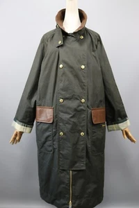 BARBOUR Bearden Wax cotton Green/Brown leather Coat Jacket Womens Size L - Picture 1 of 24