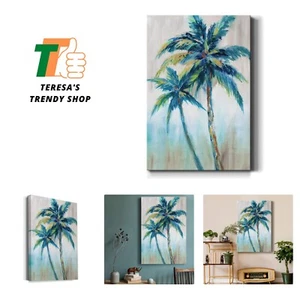 Lienzo Naturaleza Obra de Arte para Hogar Verde Azul Palmeras Pintura Abstracta Rústica... - Imagen 1 de 8