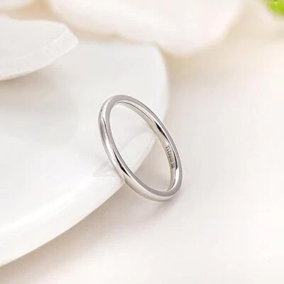2mm Polished Tungsten Band Ring for Women Thin Dome Wedding Ring Simple Comfort - Image 1 of 4