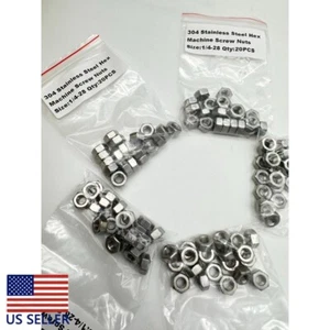 20PCS 1/4-28 304 Stainless Steel Hex Machine Screw Nuts - Picture 1 of 2