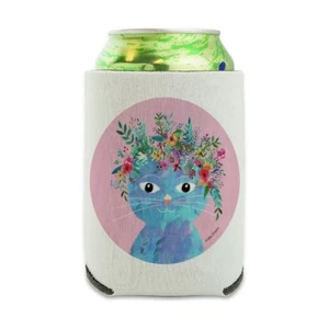 Blue Cat Flower Hat Can Cooler Drink Sleeve Hugger Collapsible Insulated Holder - Picture 1 of 4