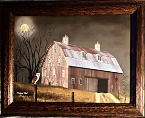 Billy Jacobs Midnight Moon Owl Farm Decorator Art Print-Framed 14.5 x 11.5 - Picture 1 of 1