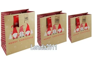 CHRISTMAS GIFT BAGS GONKS SMALL MEDIUM LARGE 100% RECYCLED PAPER STRONG REUSABLE - Picture 1 of 8