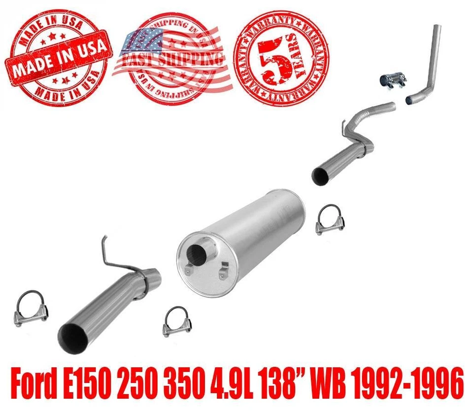 Система выпуска задней трубы глушителя подходит для Ford E150 250 350 4,9 л 138 дюймов WB 1992-1996 - Изображение 1 из 4