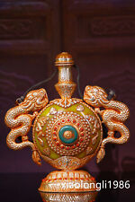 8.4" old China antique amber Pure manual Inlaid gem snuff bottle