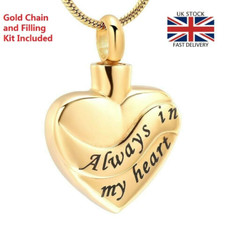 Always in my Heart Gold Locket Jewellery Cremation Urn Pendant Ashes Necklace UK