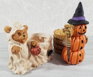 Halloween Keramik Süßigkeiten Schale Kerzenhalter BÄR & Kürbis 7" - Bild 1 von 8