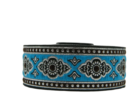 10 m bordura tessuto/nastro tessuto medaglione 33 mm larghezza blu, nero e argento 1,60 €/m