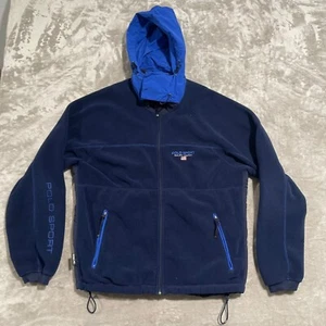 Vintage Ralph Lauren Polo Sport Mens Large Blue Thermal Pro Fleece Jacket Hooded - Picture 1 of 8