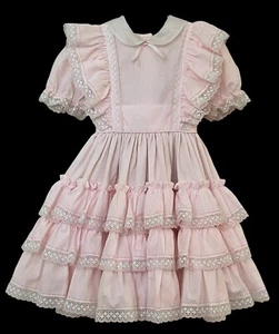 VTG Lilo Girls Full Circle Tiered Layered Party Pageant Dress Pink White Lace 6 - Picture 1 of 15