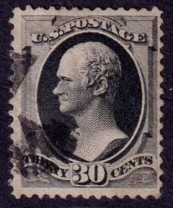 US Scott 190, 1879 Hamilton, 30c full black, USED - Picture 1 of 1