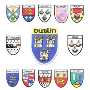 Irish County Crest Patches, Ireland Embroidered Patches, Sew On Iron On Patch - Picture 1 of 29