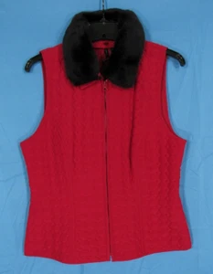 NEW DIRECTIONS Red QUILTED Zip REMOVABLE FAUX FUR COLLAR Vest/Topper Sz S - Picture 1 of 4