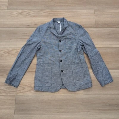 Blazer Abrigo Deportivo Merona Para Hombre Medio Azul Rayas Algodón Parche Bolsillo 4 Botones Foto 1 de 4