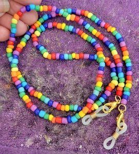 Eyeglasses Lanyard Rainbow Glass Beaded 27" Rainbow Beaded Glasses Chain - Picture 1 of 3